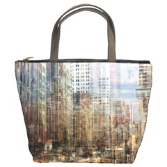 weathered cityscape bucket bag