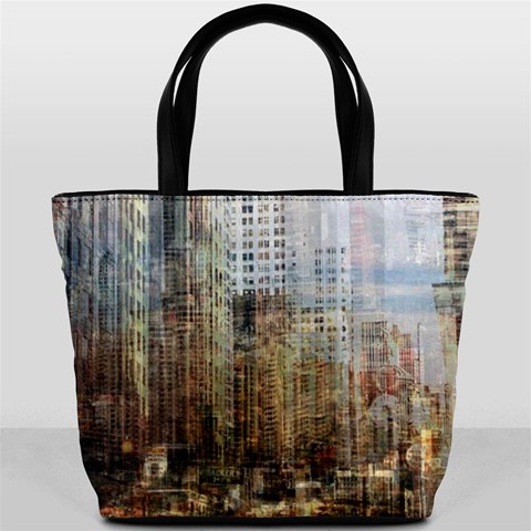 Weathered Cityscape Bucket Bag By Bags n Brellas Back