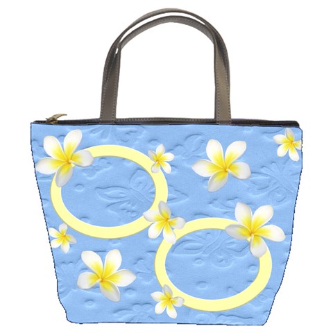 Blue Butterfly And Frangipani Bucket Bag (2sides) By Deborah Front