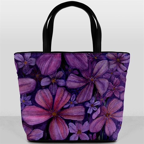 Purple Flowers Bucket Bag By Bags n Brellas Front