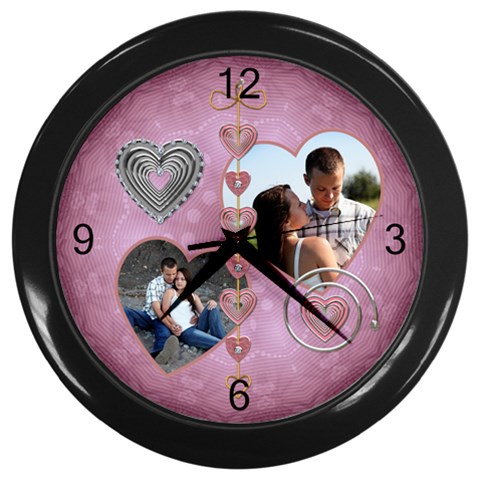 Pink Hearts Wall Clock By Lil Front