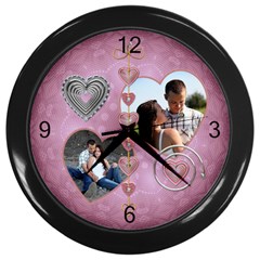 Pink Hearts Wall Clock - Wall Clock (Black)