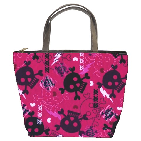 Pink Skull2 Bucket Bag By Bags n Brellas Front