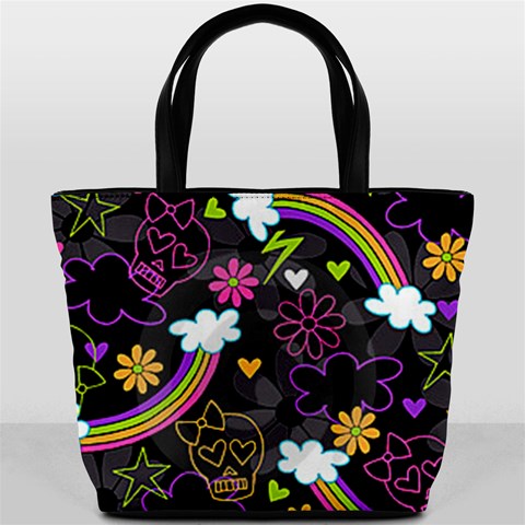 Rainbow Skulls Bucket Bag By Bags n Brellas Front