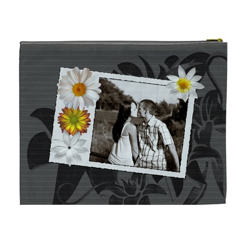 Charcoal Floral Xl Cosmetic Bag By Lil Back