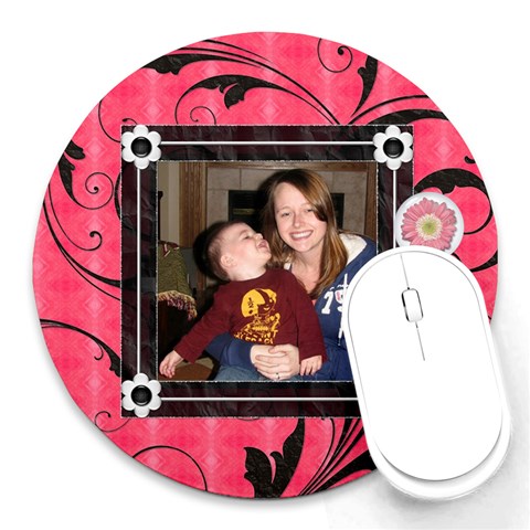 Pretty Pink & Black Round Mousepad By Lil Front