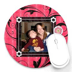 Pretty Pink & Black Round Mousepad