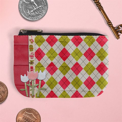 Spring Pink Argyle Plaid Coin Purse By Redhead Scraps Front