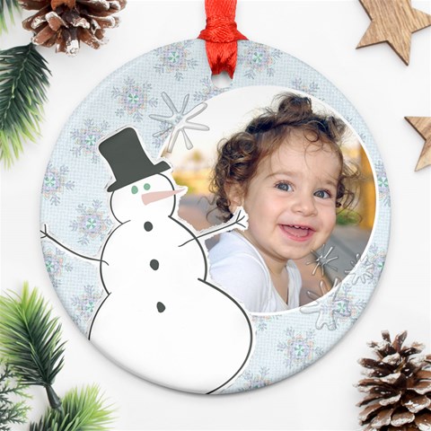 Snowman, Round Ornament By Mikki Front