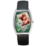 Green Floral Barrel Style Metal Watch