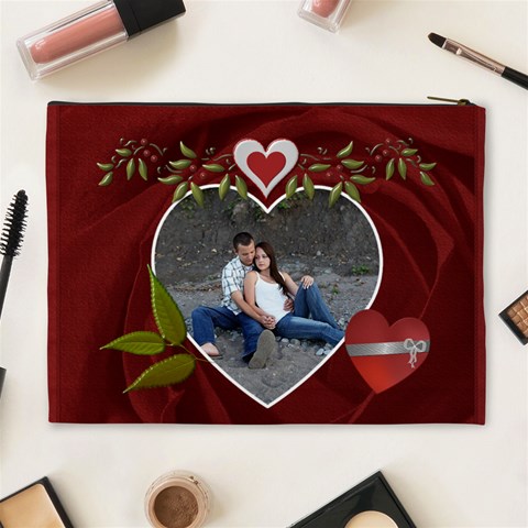 Red Rose Hearts Xl Cosmetic Bag By Lil Back