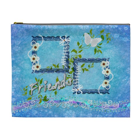 Spring Flower Floral Blue Xl Cosmetic Bag By Ellan Front
