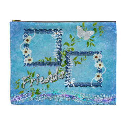 Spring Flower Floral Blue Xl Cosmetic Bag By Ellan Front