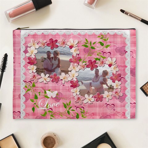 Spring Flower Floral Pink Xl Cosmetic Bag By Ellan Front