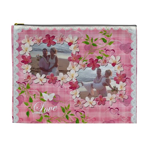 Spring Flower Floral Pink Xl Cosmetic Bag By Ellan Front