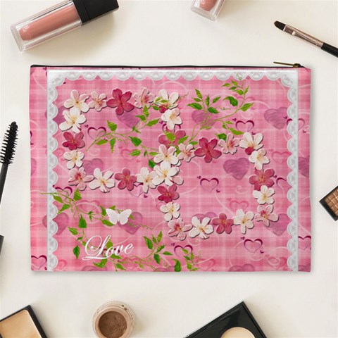 Spring Flower Floral Pink Xl Cosmetic Bag By Ellan Back