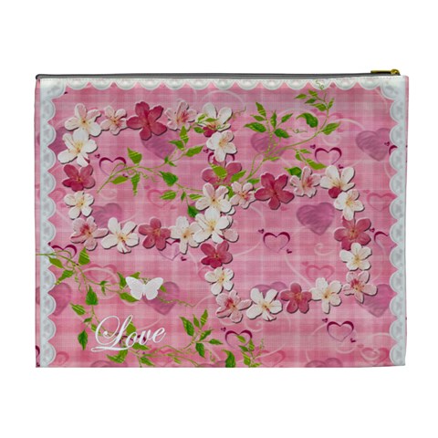 Spring Flower Floral Pink Xl Cosmetic Bag By Ellan Back