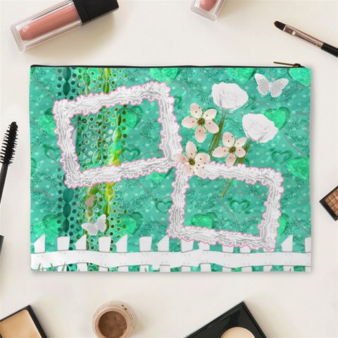 Spring Flower Floral Aqua Xl Cosmetic Bag By Ellan Back