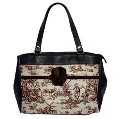 Brown Flower Toile Warm Fuzzy Tote Bag - Oversize Office Handbag