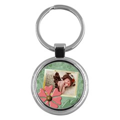 Pink Flower Round Key Chain