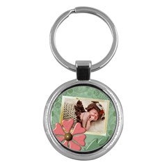 Pink Flower Round Key Chain - Key Chain (Round)