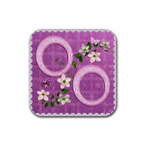 Spring Flower Floral Purple Square Rubber Coaster By Ellan Front