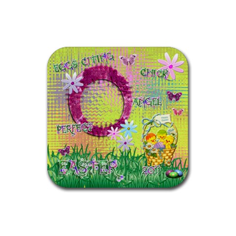 Spring Flower Floral Easter Yellow Square Rubber Coaster By Ellan Front