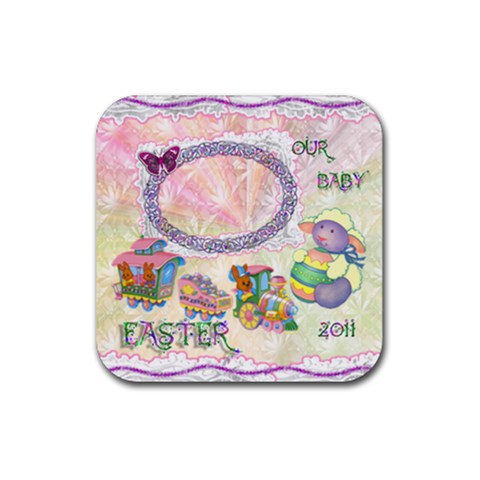 Spring Flower Floral Easter Baby Lamb Train Square Rubber Coaster By Ellan Front