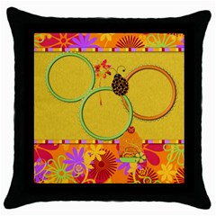 Miss Ladybugs Garden Throw Pillow 1 - Throw Pillow Case (Black)