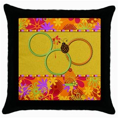 Miss Ladybugs Garden Throw Pillow 1 - Throw Pillow Case (Black)