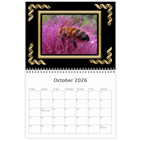 Black And Gold (any Year) 2026 Calendar By Deborah Oct 2026