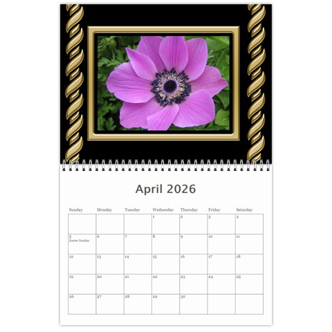 Black And Gold (any Year) 2026 Calendar By Deborah Apr 2026