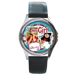 my girls - Round Metal Watch