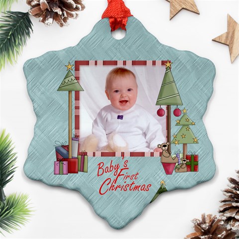 Baby s First Christmas Double Sided Snowflake Ornament By Catvinnat Front