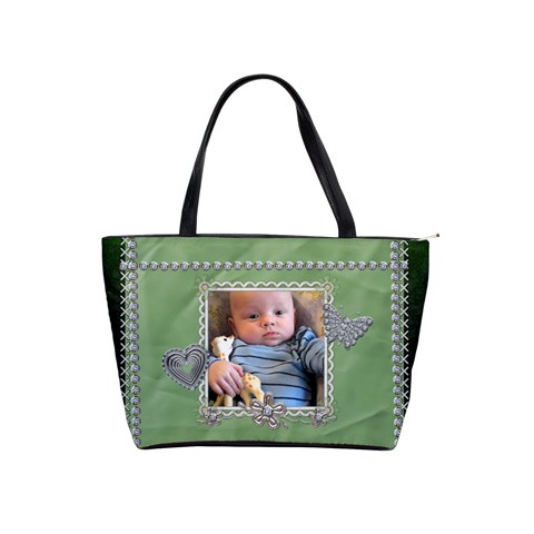 Green Diamond Studded Classic Shoulder Handbag By Lil Front