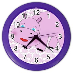 Hippo Pink Clock 2 - Color Wall Clock