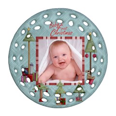 Baby s First Christmas Double Sided Filigree Ornamant - Round Filigree Ornament (Two Sides)