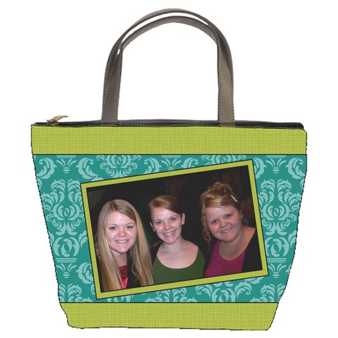 Turquoise & Lime Bucket Bag By Klh Front