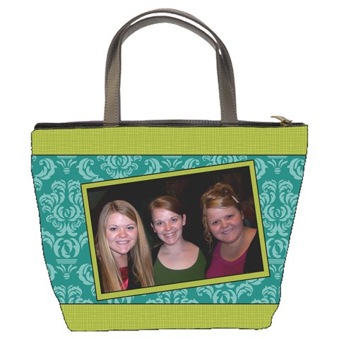Turquoise & Lime Bucket Bag By Klh Back
