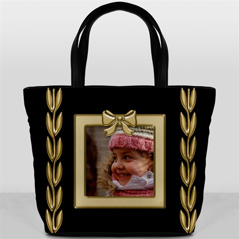 Black And Gold Bucket Bag By Deborah Front