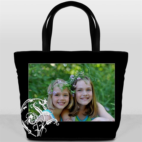Black Floral Bucket Bag By Amanda Bunn Front