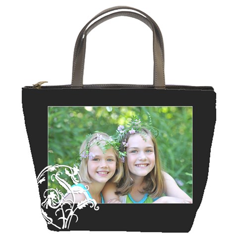 Black Floral Bucket Bag By Amanda Bunn Front