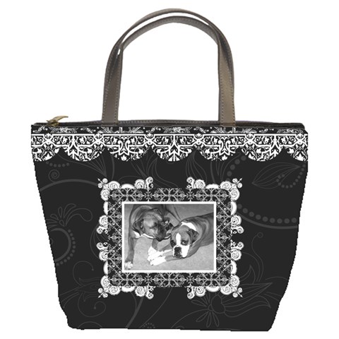 Elegant Black & White Bucket Bag By Klh Front
