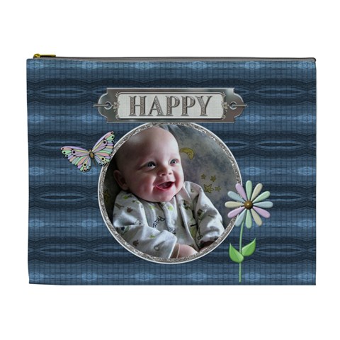Happy Xl Cosmetic Bag By Lil Front