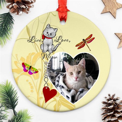 Live, Love, Meow Round Ornament By Lil Front