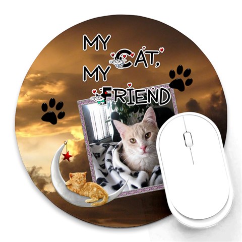 My Cat, My Friend Round Mousepad By Lil Front