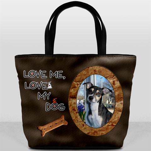 Love Me, Love My Dog Bucket Bag By Lil Front