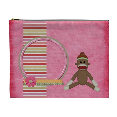 Sock Monkey Love Xl Cosmetic Bag 1 By Lisa Minor Front