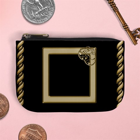 Black And Gold Mini Coin Purse By Deborah Front