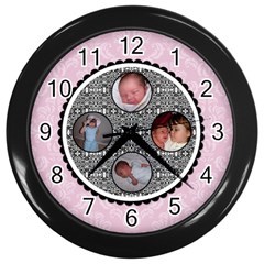 Pink & Black Clock - Wall Clock (Black)